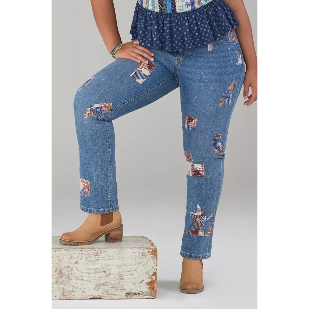 Pilcro The Slim Boyfriend Patchwork Jeans In Blue Women's Size 16W